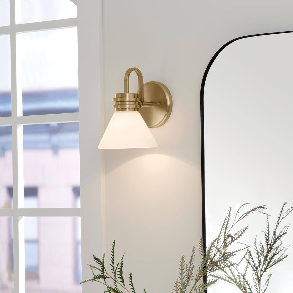 Champagne Bronze Direct Wired Electric Wall Sconce with Opal Glass Shade