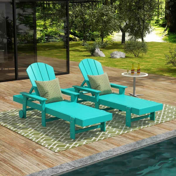 WESTIN OUTDOOR Laguna Turquoise 2-Piece Fade Resistant HDPE All Weather Portable Adirondack Adjustable Outdoor Chaise Lounge Armchairs