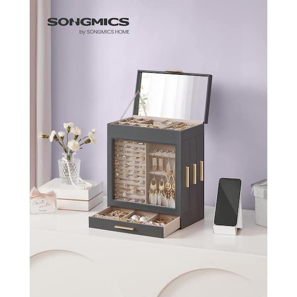 SONGMICS 5-Layer Jewelry Organizer with 3 Side Drawers with Big Mirror,  Slate Gray and Metallic Gold JBC172G01 - The Home Depot