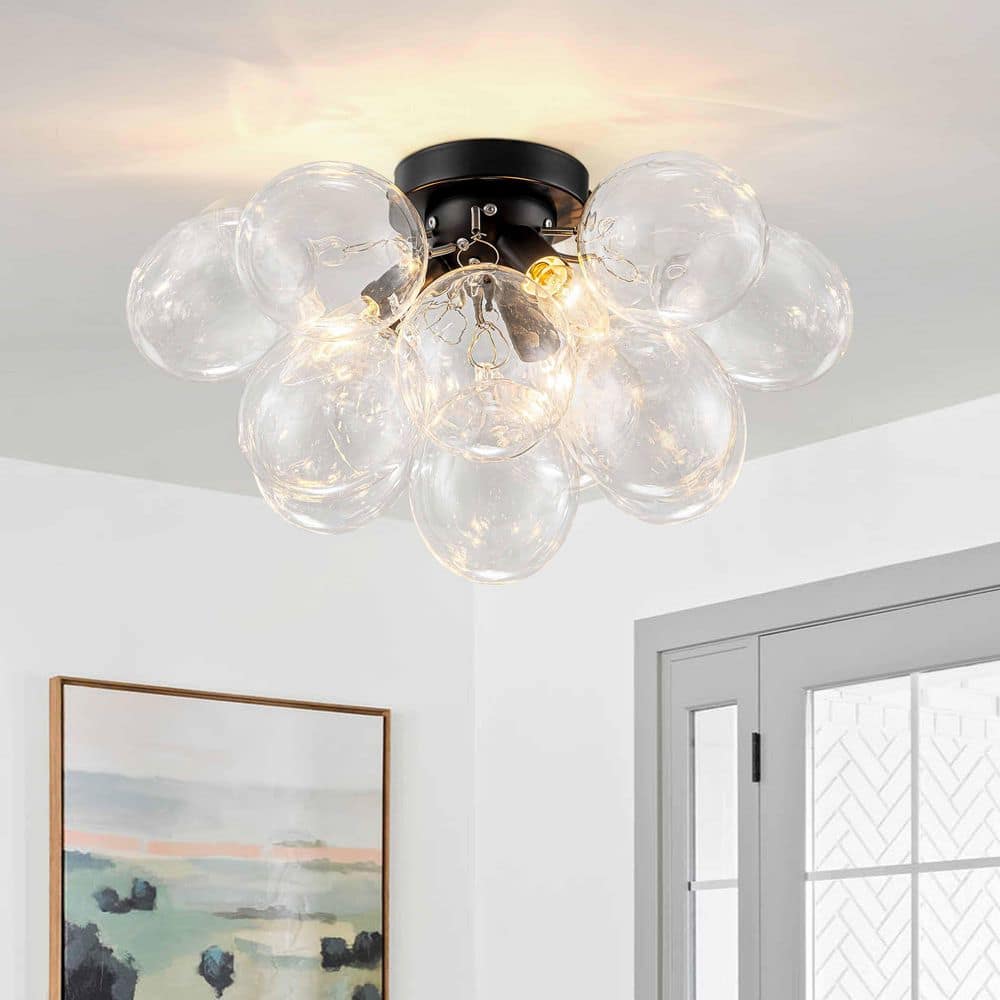 17.7 in.3-Light Modern Black Bubble Glass Flush Mount Ceiling Light with Clear Globe Shades for Bedroom,Hallway,Entryway price history on PriceWatchPro