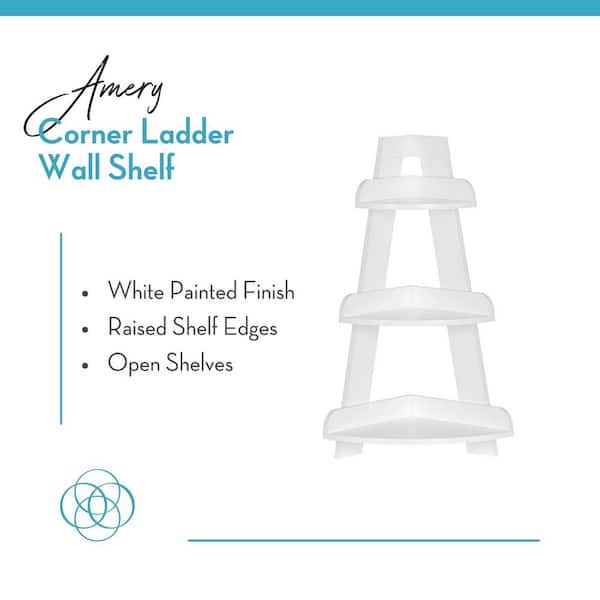 Amery 15.5 in. W Corner Ladder Wall Shelf in White Amery 15.5 in. W Corner Ladder Wall Shelf in White