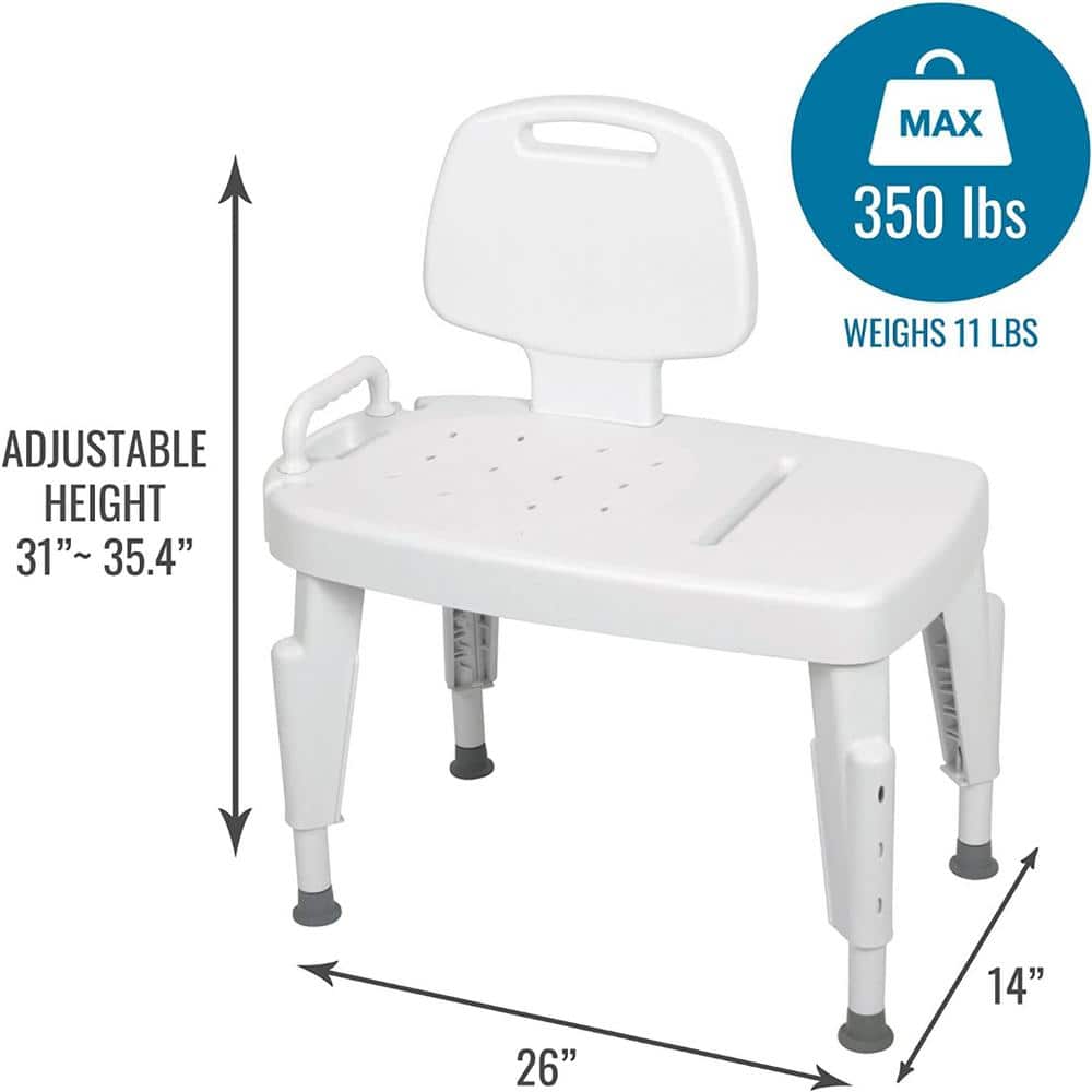 White Adjustable Plastic Transfer Bench with Secure Handles