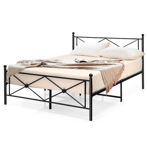Costway Black Full Size Bed Frame with Headboard Footboard No Box Spring Needed
