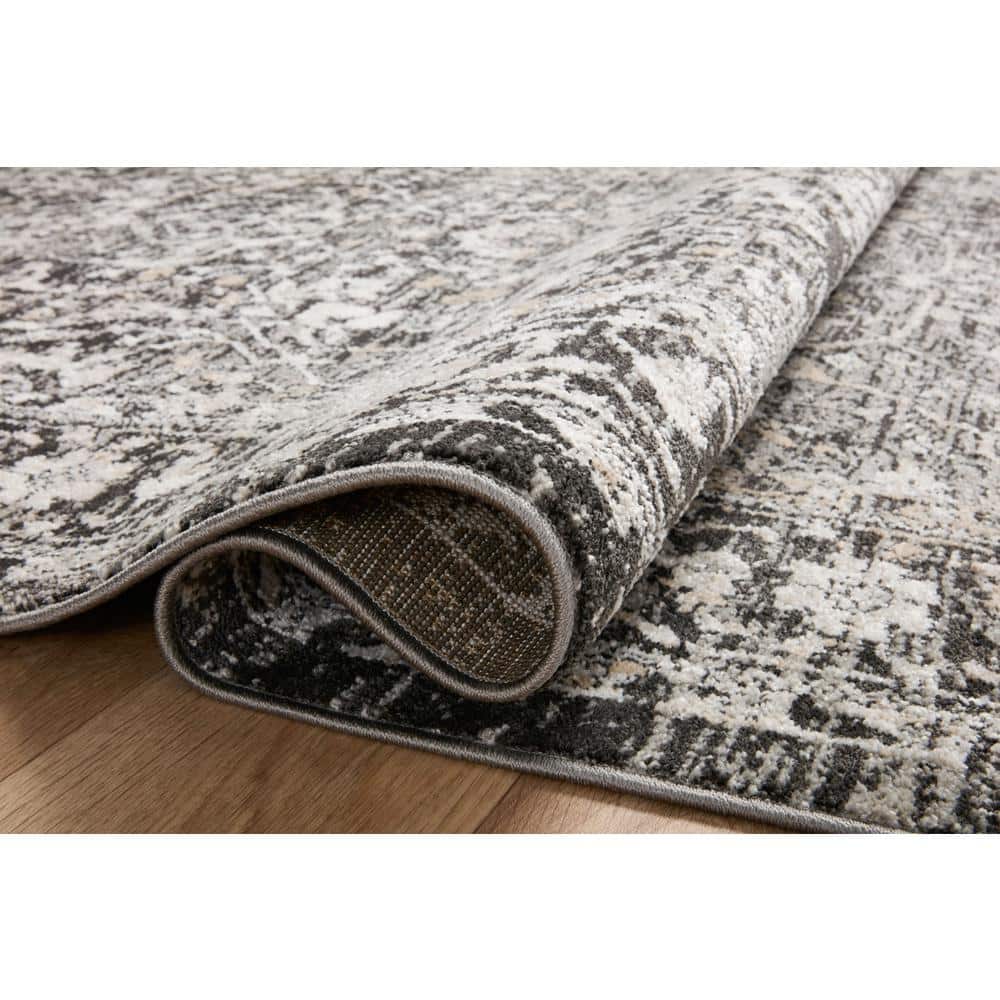 Odette Black and Silver Floral Motif Low Pile Area Rug