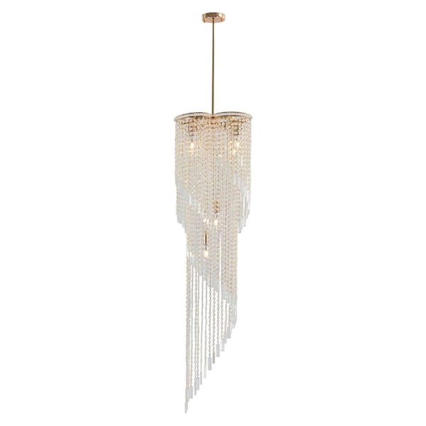 OUKANING 16-Light Gold Modern Spiral Crystal Chandelier for Living Room Staircase, No Bulbs Included