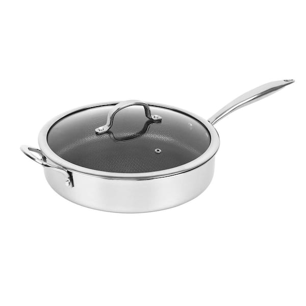 5 qt. 11 in. Hybrid Non-Stick Stainless Steel Deep Saute Pan with Glass Lid