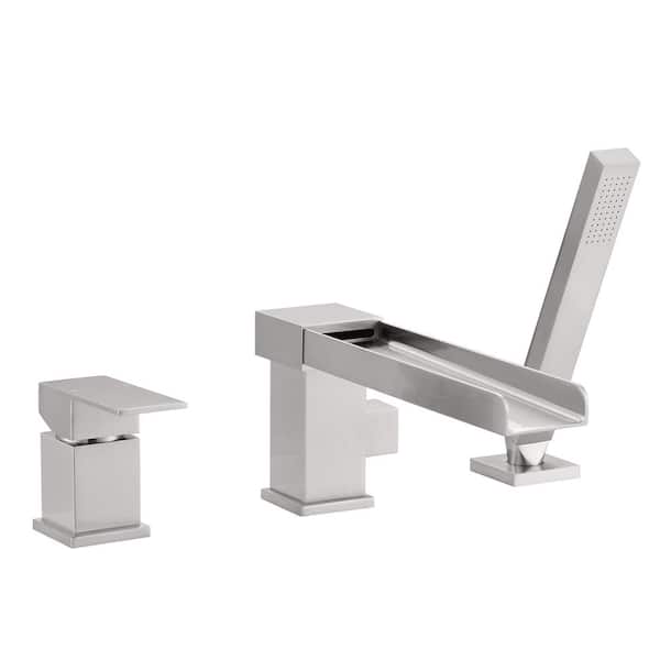 ARCORA Square Waterfall Single Handle 1-Spray Pattern Tub and Shower Faucet Flow Rate 1.8GPM 8in. Brushed Nickel Valve Included