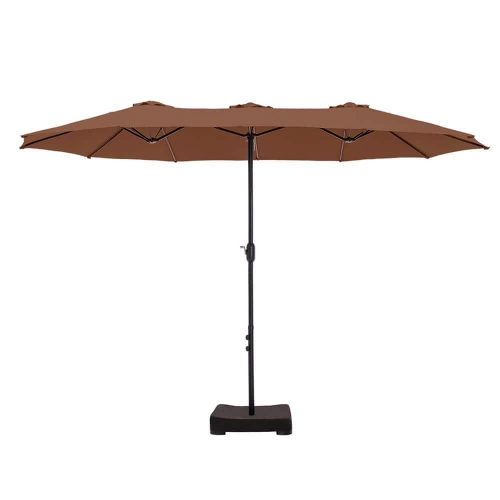 PHI VILLA 15 ft. Market Patio Umbrella 2-Side in Maillard Brown with Base and Sandbags THD-E02GM013-RB - The Home Depot