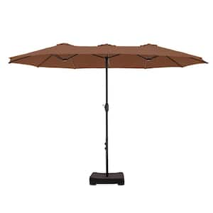 15 ft. Market Patio Umbrella 2-Side in Maillard Brown with Base and Sandbags