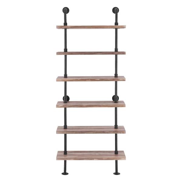 DANYA B 10 in. x 32 in. x 78 6 Tier Brown Distressed Wood Finish