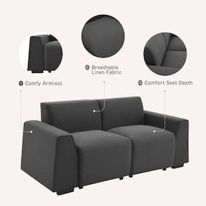 71 x 35.5 in. Square Arm Linen Rectangle Modern Sofa in. Dark Gray