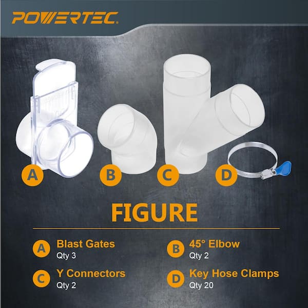 2-1/2 in. Dust Collection Fittings Kit with Clear Connectors, Blast Gates and Hose Clamps for Dust Collection Systems