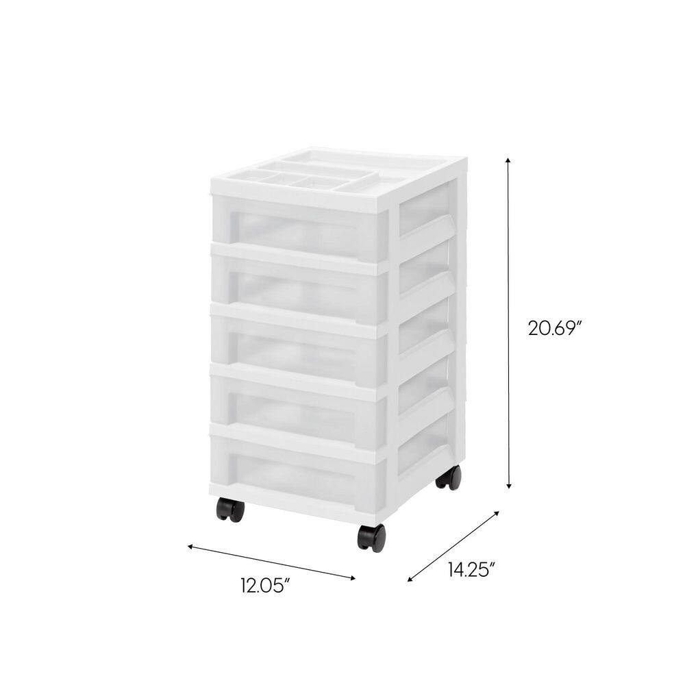 White 5-Drawer Plastic Storage Tower with Organizer Top