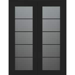 Vona 5-Lite 36 in. x 96 in. Both Active 5-Lite Frosted Glass Black Matte Wood Composite Double Prehung Interior Door