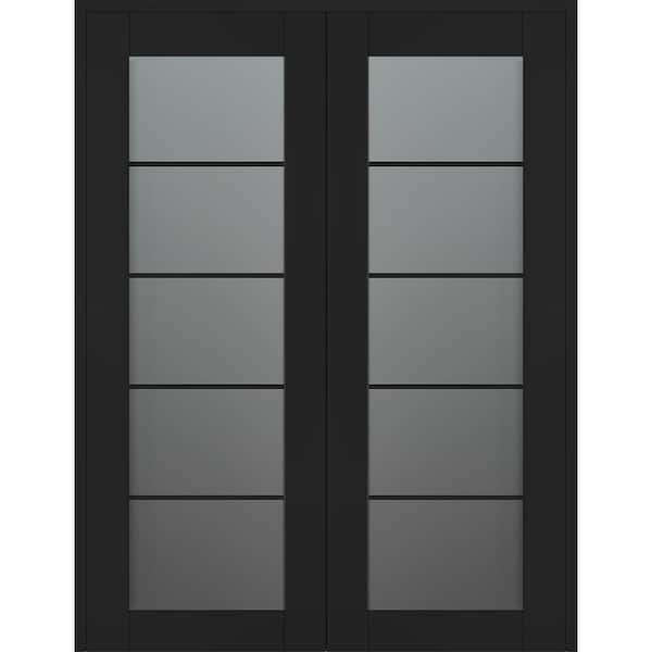 Vona 5-Lite 64 in. x 80 in. Both Active 5-Lite Frosted Glass Black Matte Wood Composite Double Prehung Interior Door