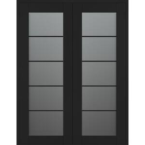 Vona 5-Lite 64 in. x 96 in. Both Active 5-Lite Frosted Glass Black Matte Wood Composite Double Prehung Interior Door