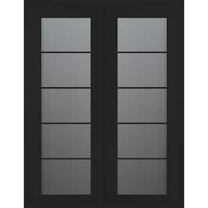 Vona 5-Lite 56 in. x 84 in. Both Active 5-Lite Frosted Glass Black Matte Wood Composite Double Prehung Interior Door