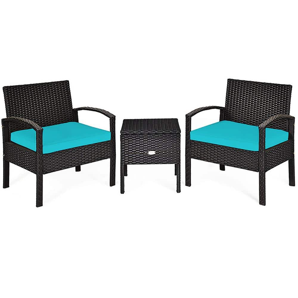 3-Pieces Wicker Patio Conversation Set 2-People Rattan Sofa Seating and Cof