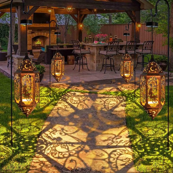 Solar Garden Lanterns Outdoor Waterproof Hanging Decorative American Flag  Lights for Patio Yard Camping Deck Porch Outside Table Decorations