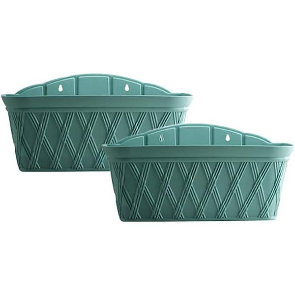 Agfabric 17 in. Garden Planter Rectangular Plastic Planter Self-Watering Wall-Mounted, Green, 2-Pack