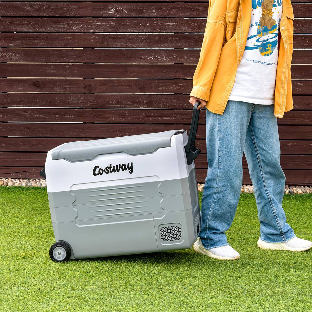 58-Quart Gray Electric Car Refrigerator with Wheels