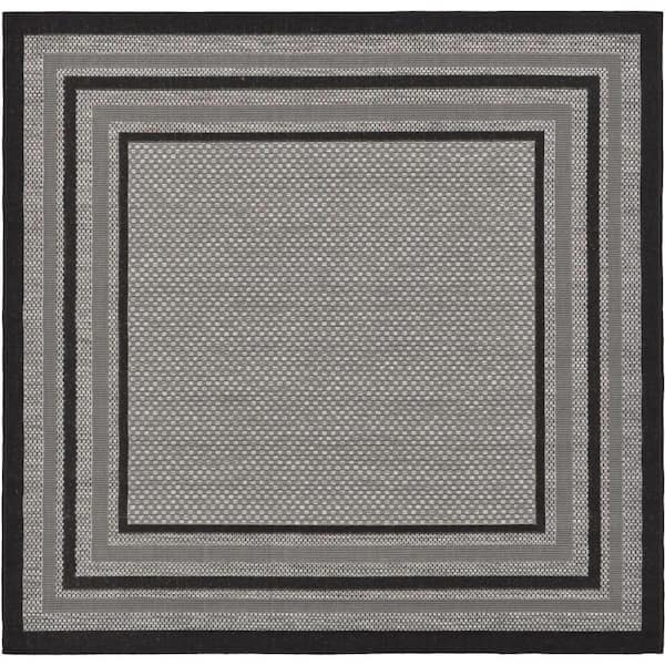 Unique Loom Outdoor Multi Border Gray 6' 0 x 6' 0 Square Rug