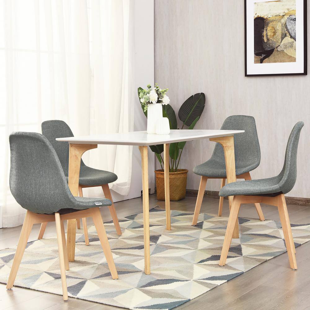 Elegant Gray Linen Upholstered High Back Wood Side Chair Set of 4