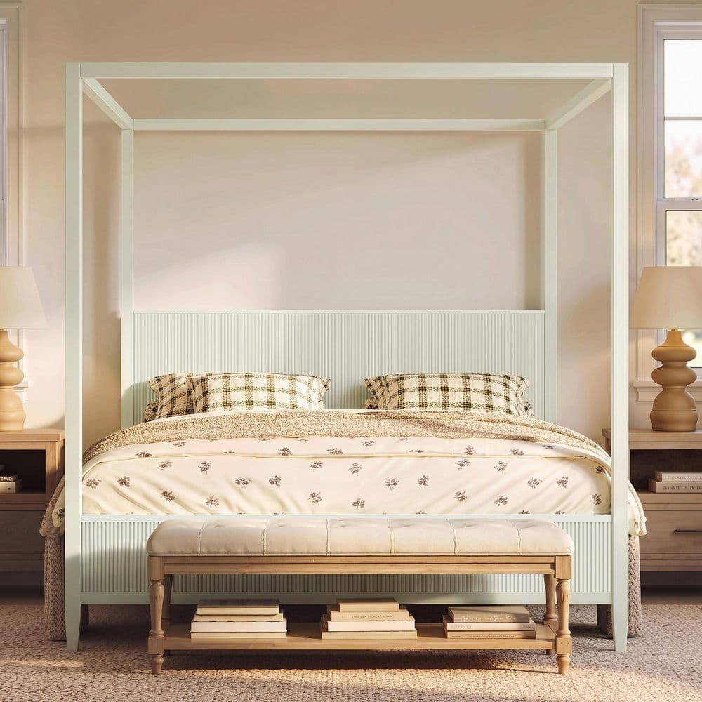 Beige Solid Wood Frame King Platform Bed with Support Slats price history on PriceWatchPro