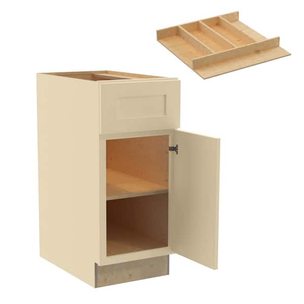 Home Decorators Collection Newport 15 in. W x 24 in. D x 34.5 in. H Assembled Plywood Base Kitchen Cabinet in Blended Cream with Utility RH