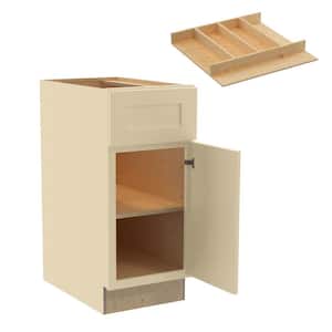 Newport 15 in. W x 24 in. D x 34.5 in. H Cream Painted Plywood Shaker Assembled Base Kitchen Cabinet Right UT Tray