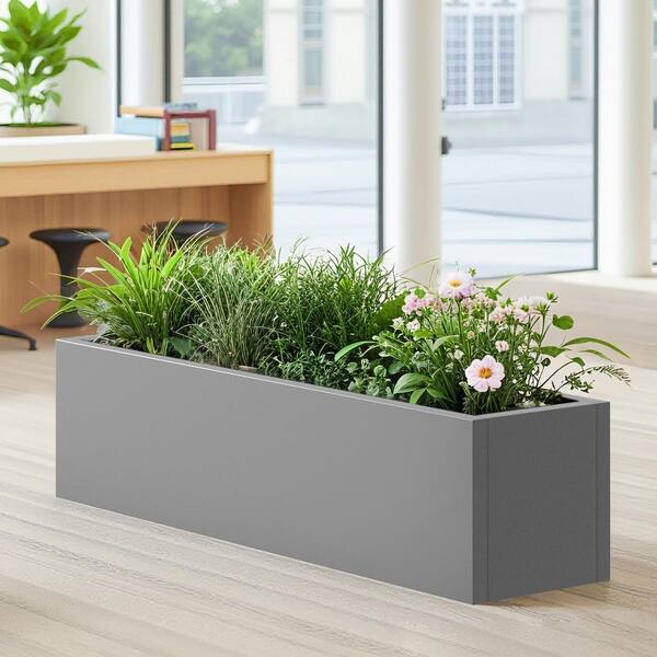 Gray 36 in. x 10 in. x 10 in. Metal Rectangular Raised