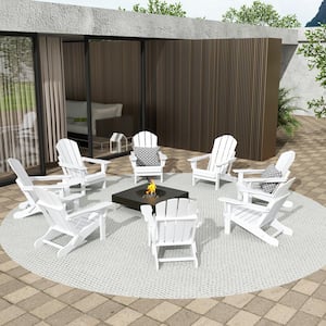 Addison White 8-Piece Plastic Folding Outdoor Patio Fade Resistant Adirondack Conversation Chair Set