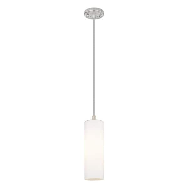 Crown Point 100-Watt 1 Light Satin Nickel Shaded Pendant Light with Frosted glass Frosted Glass Shade