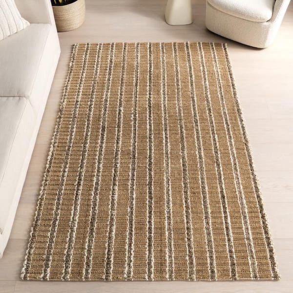 Violeta Striped Jute Area Rug Natural 5' ft. x 8' ft. Area Rug