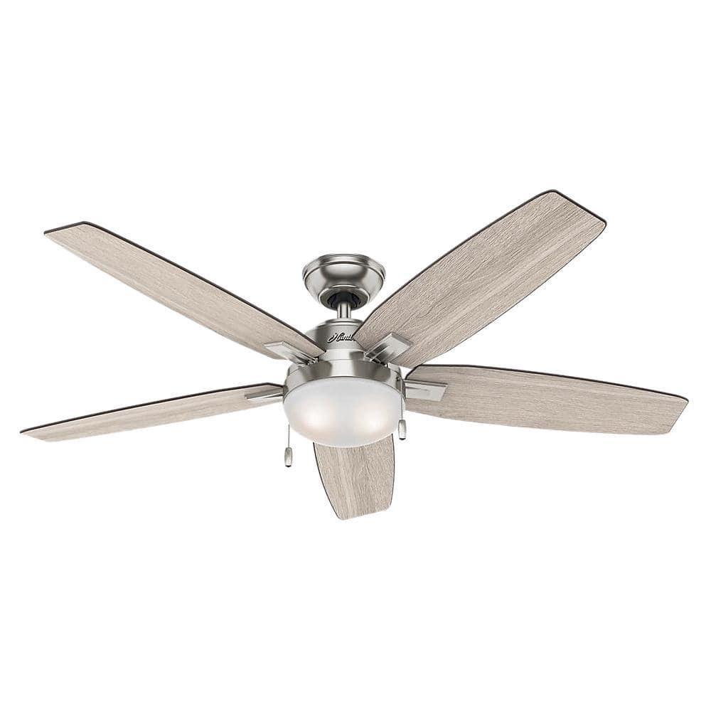 Hunter Antero 54 In Led Indoor Brushed Nickel Ceiling Fan With Light 59183 The Home Depot