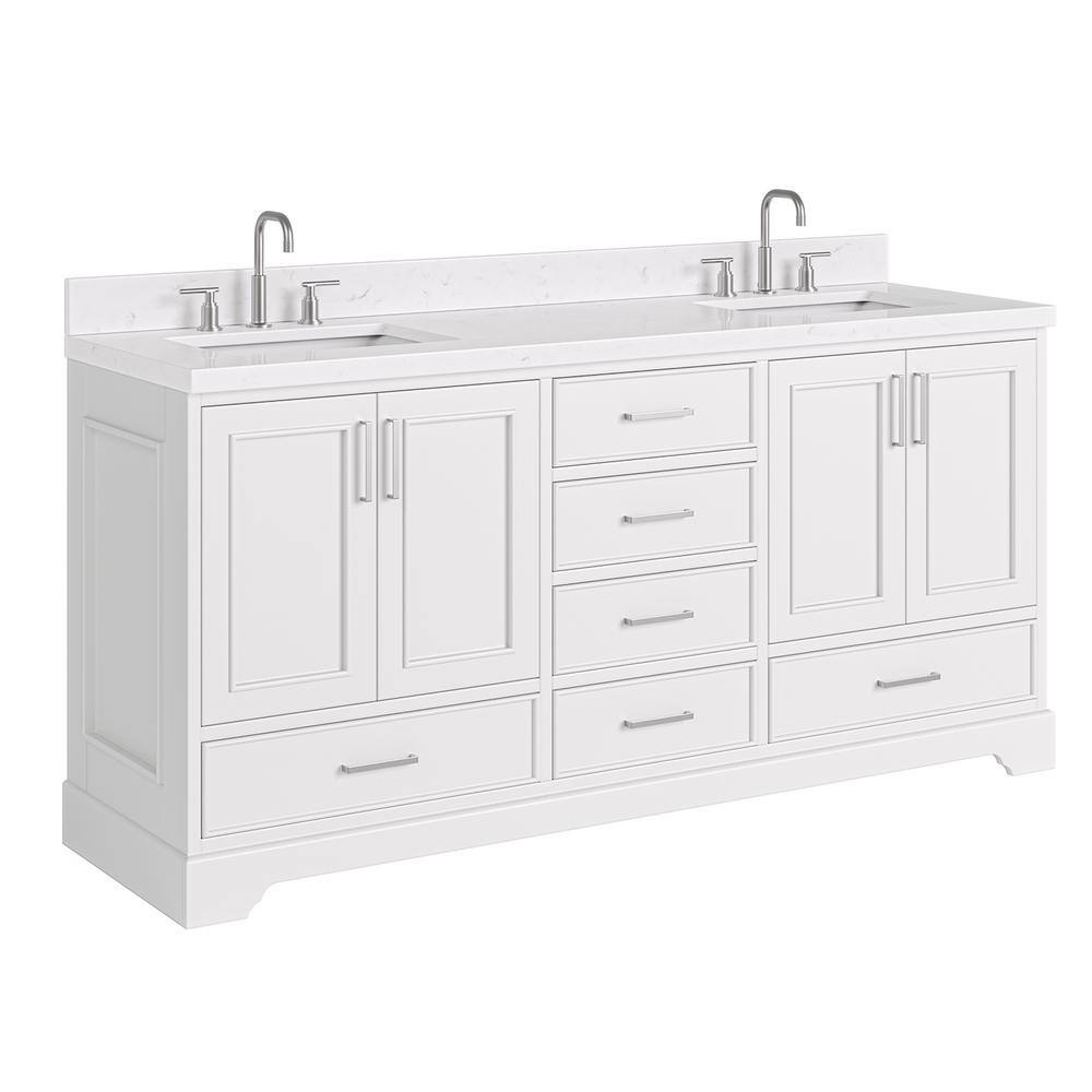 Stafford 72" White Double Vanity with Carrara Marble Top