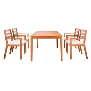 Wilming Natural 5-Piece Wood Outdoor Patio Dining Set with Beige Cushions