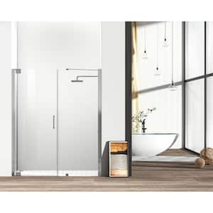 Simply Living 60 in. W x 72 in. H Semi-Frameless Hinged Shower Door in Brushed Nickel with Clear Glass
