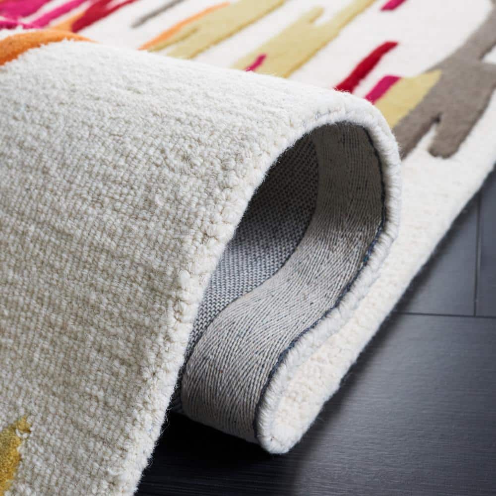 Ivory and Red Hand-Tufted Wool Runner Rug