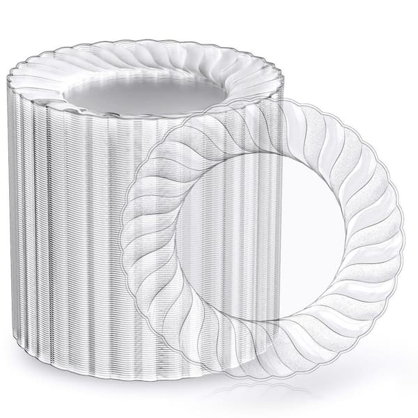 100-Piece 6 in. Clear Plastic Plates, Disposable Heavy Duty Salad Dessert Plates for Weddings, Parties and Events