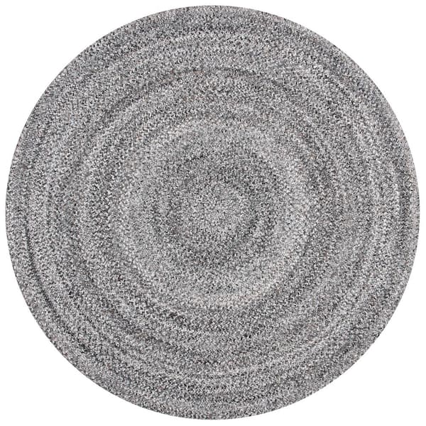 SAFAVIEH Braided Gray/Charcoal 10 ft. x 10 ft. Round Solid Area Rug ...