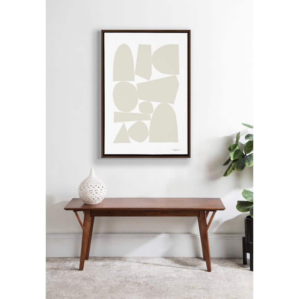 Neutral Abstract Print on Canvas with Brown Frame, 36" x 27"