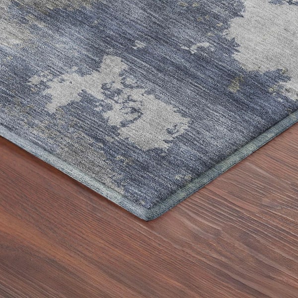 Mayfield Premium Machine Washable Abstract AMF2367 Denim 2 ft. x 7 ft. Runner Rug