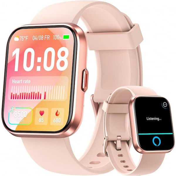 Smart Watches with Bluetooth Calls, IP68 Waterproof, Heart Rate/Sleep/SpO2 Monitor for Women in Pink