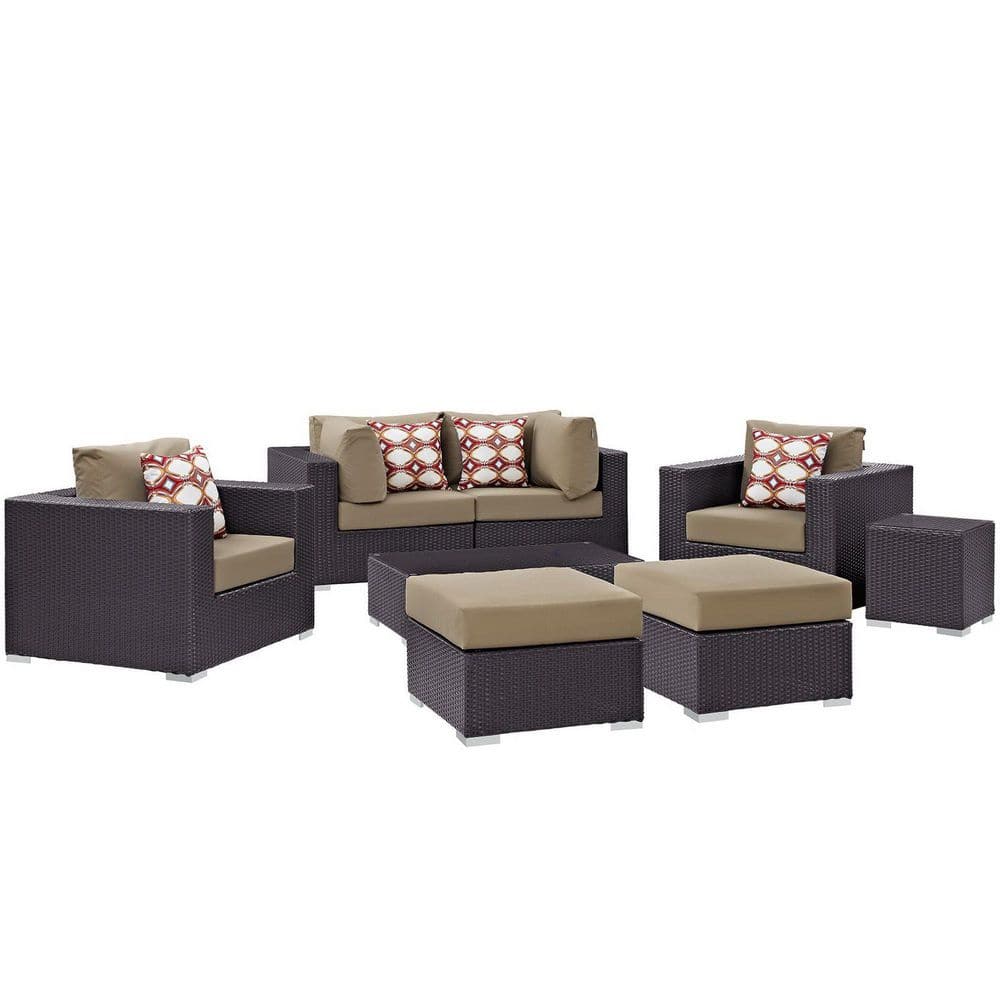 Convene Espresso 8-Pieces Synthetic Rattan Weave Aluminum Frame Outdoor Patio Sectional Set w/All-Weather Mocha Cushions price history on PriceWatchPro