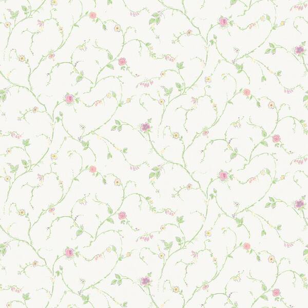 The Wallpaper Company 56 sq. ft. Pastel Floral Trail Wallpaper