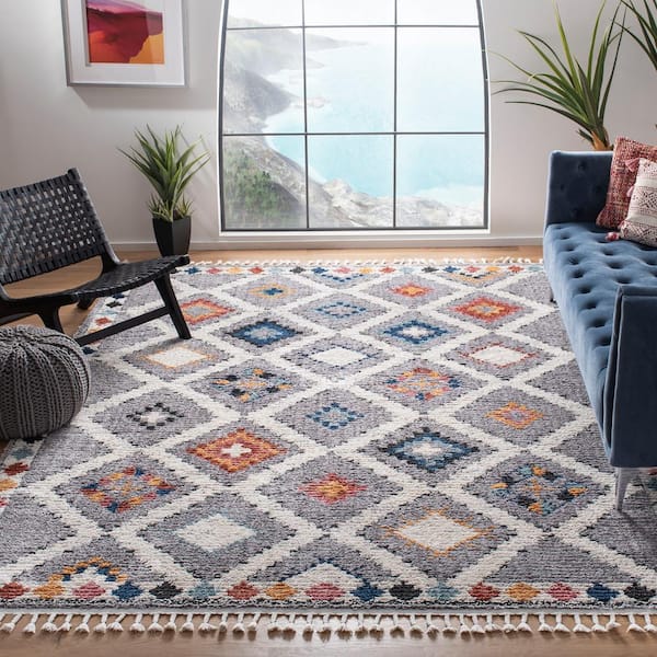 Morocco Gray/Multi 8 ft. x 10 ft. Geometric Border Area Rug