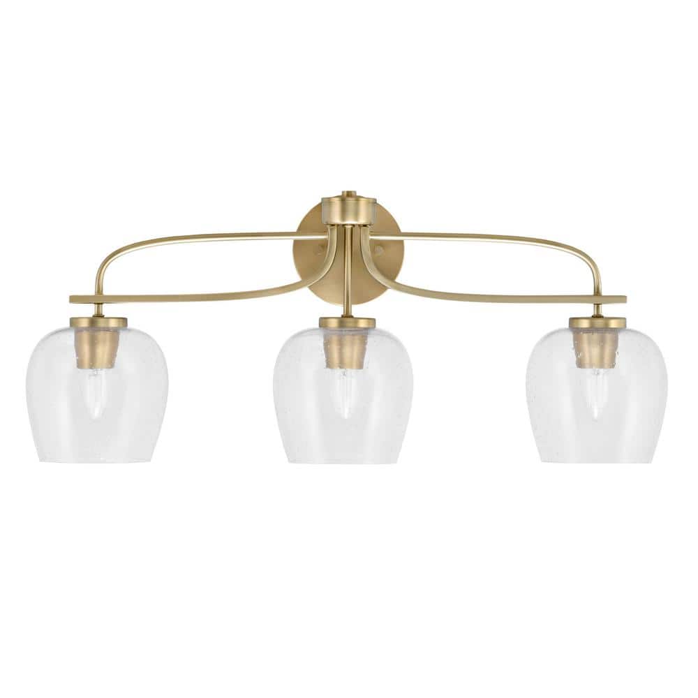 Olympia 27.5 in. 3-Light New Age Brass Vanity Light  Clear Bubble Glass Sha