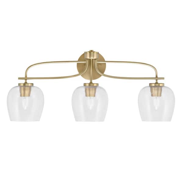 Unbranded Olympia 27.5 in. 3-Light New Age Brass Vanity Light  Clear Bubble Glass Shade