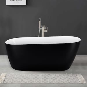59 in. x 28.34 in. Acrylic Flatbottom Freestanding Single Slipper Soaking Bathtub with Left Drain in Matte Black